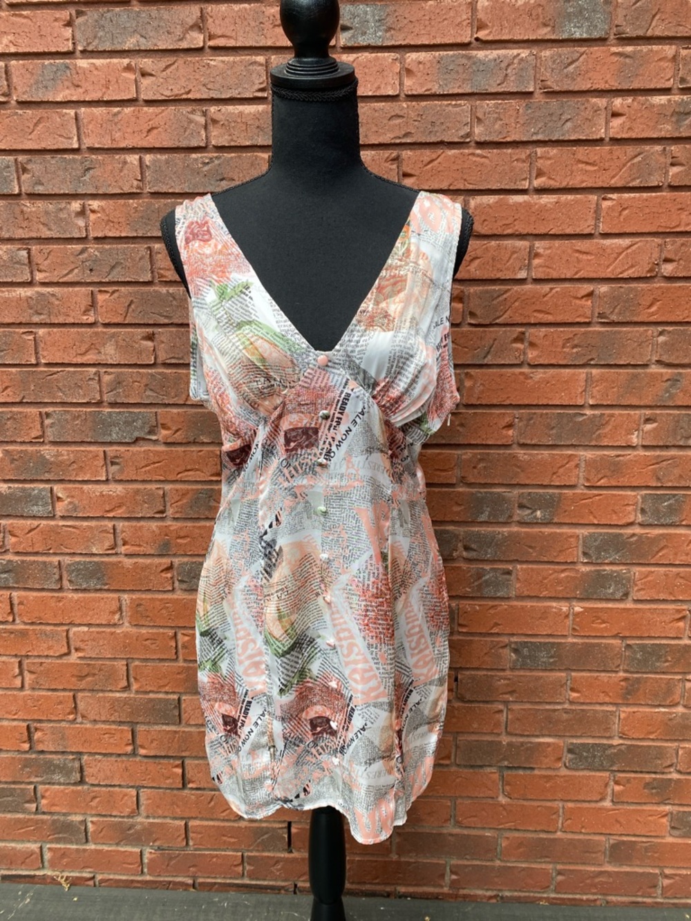 ASOS Lightweight V-Neck Floral Tunic Dress in Coral & White 6